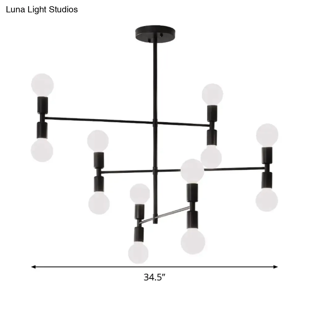 Modern 12-Light Tiered Metal Ceiling Light: Black/Gold Chandelier for Living Room