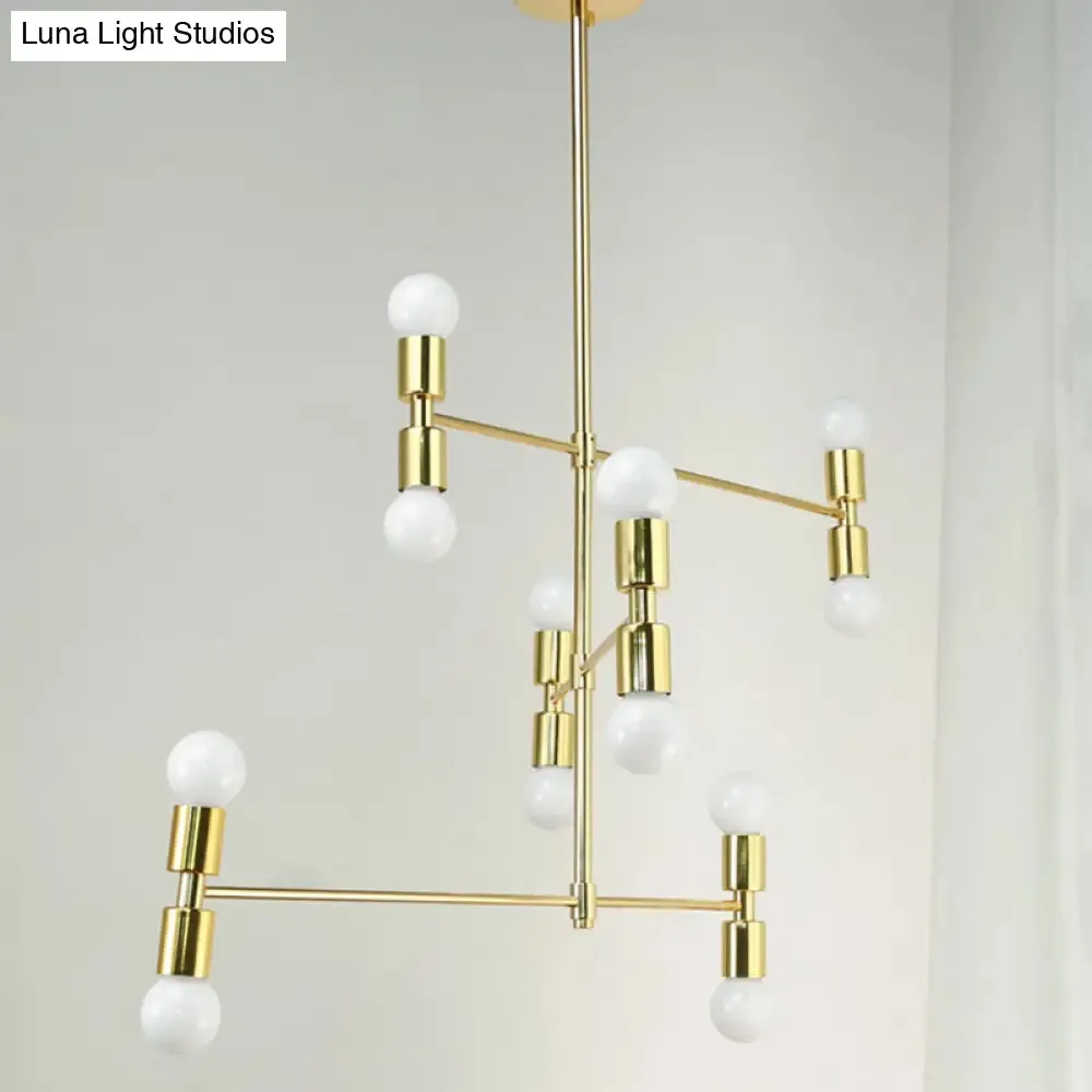 Modern 12-Light Tiered Metal Ceiling Light: Black/Gold Chandelier for Living Room