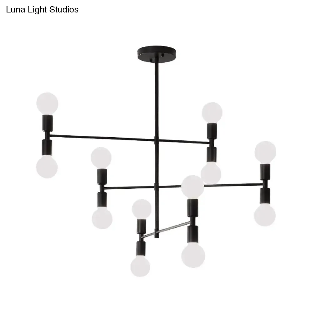 Modern 12-Light Tiered Metal Ceiling Light: Black/Gold Chandelier for Living Room