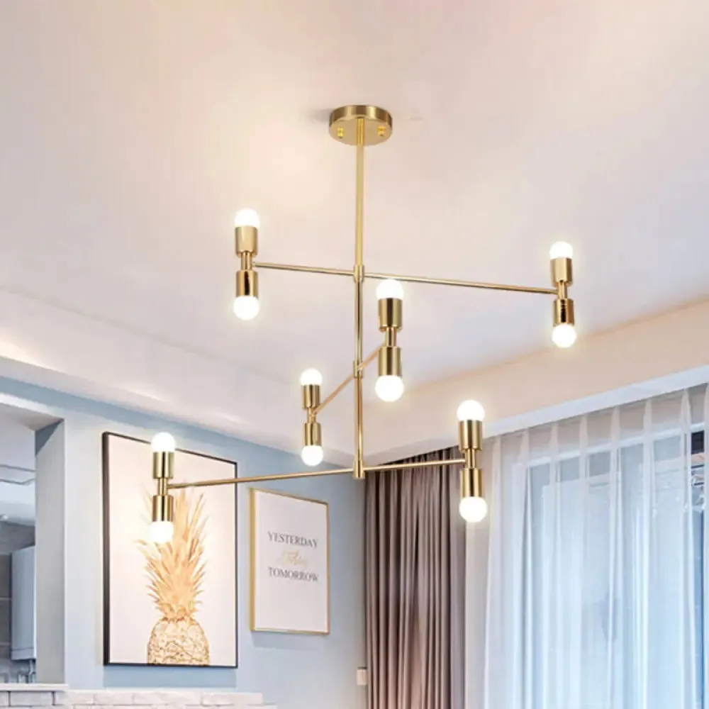 Modern 12-Light Tiered Metal Ceiling Light: Black/Gold Chandelier for Living Room