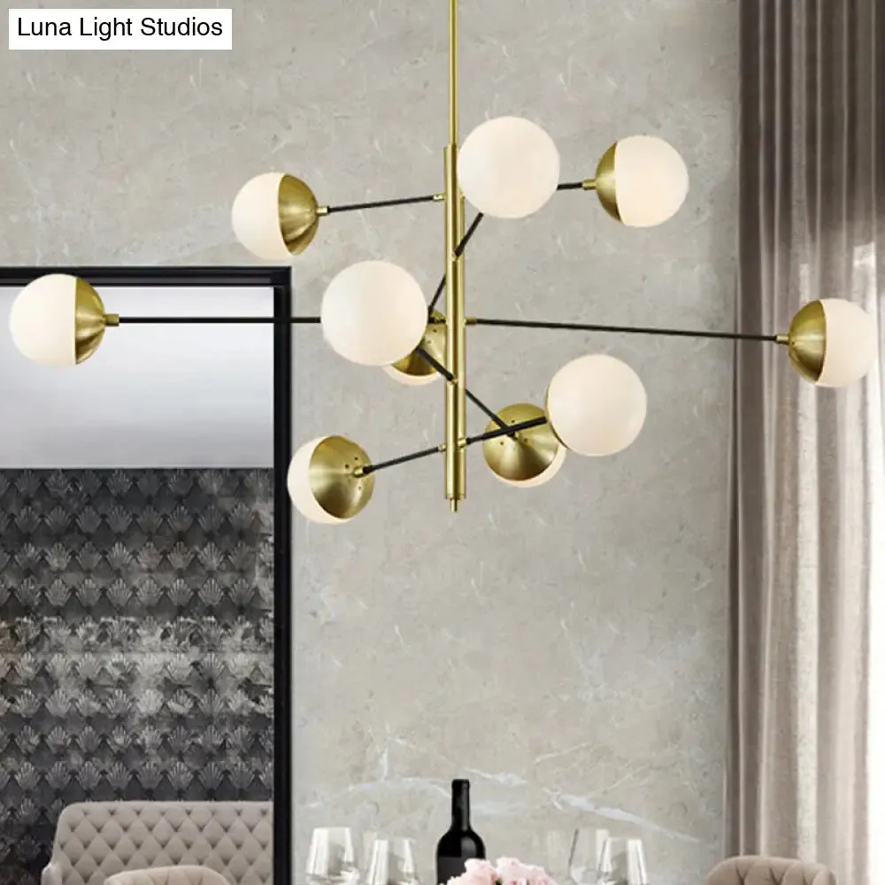 Modern 5-Tier Ivory Ball Glass Chandelier - Gold 10-Light Pendant Light for Dining Room