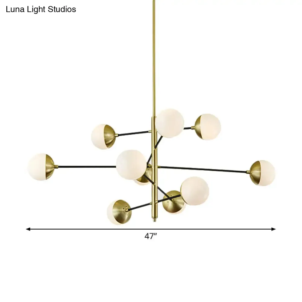 Modern 5-Tier Ivory Ball Glass Chandelier - Gold 10-Light Pendant Light for Dining Room