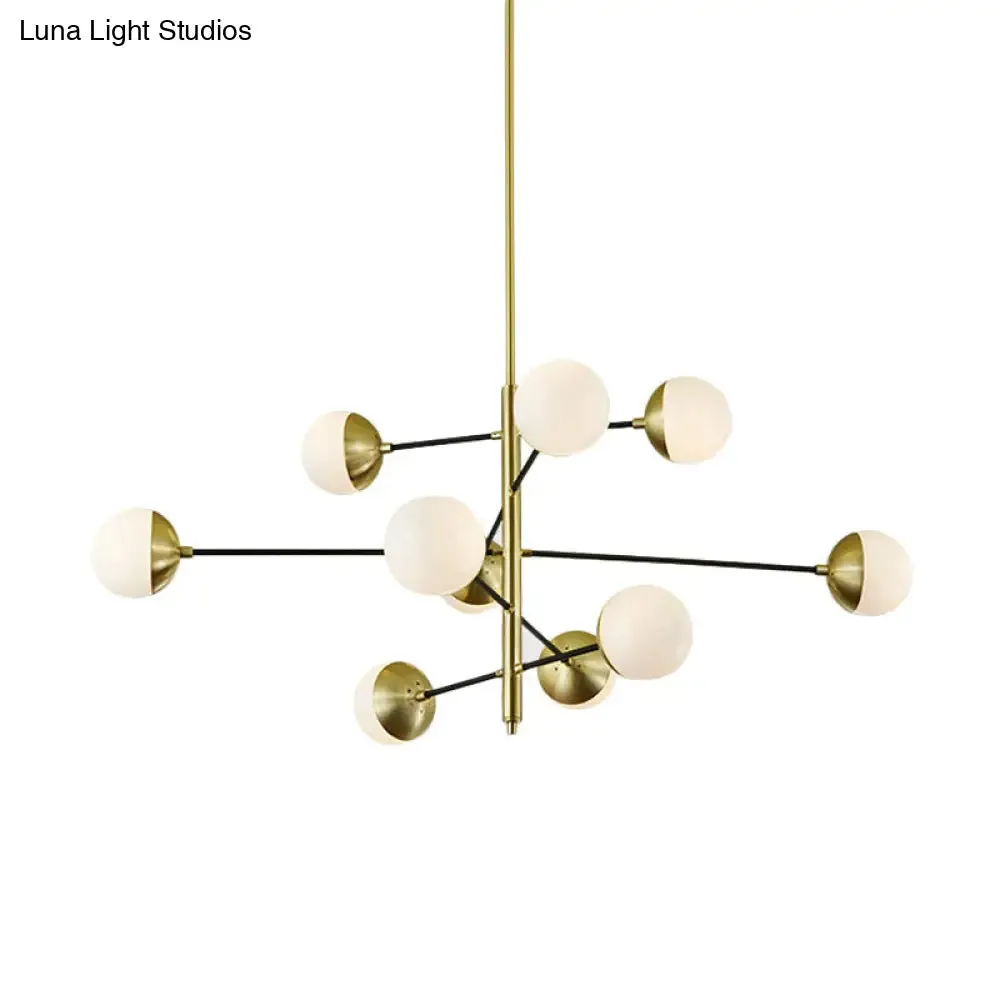 Modern 5-Tier Ivory Ball Glass Chandelier - Gold 10-Light Pendant Light for Dining Room