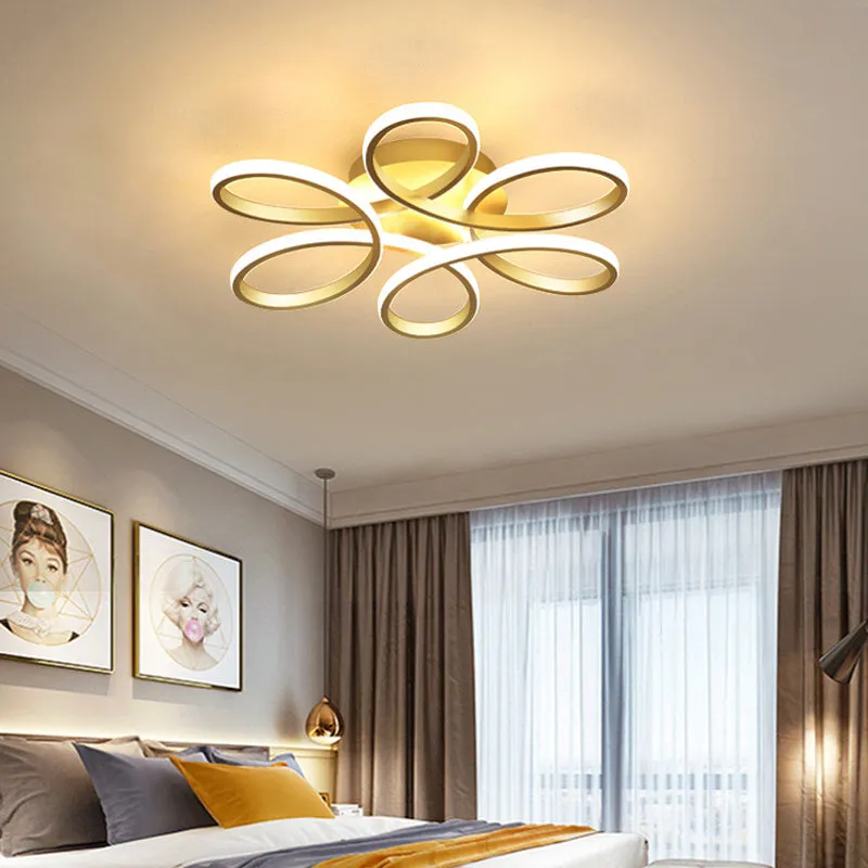 Modern Acrylic Petal LED Semi Ceiling Light with Gold Frame