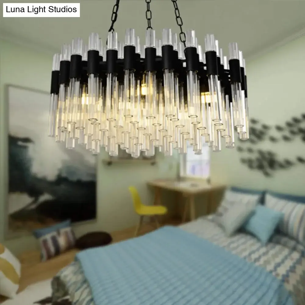 Modern Black Chandelier Light - 8-Light Hanging Lamp Kit with Crystal Drum Shade