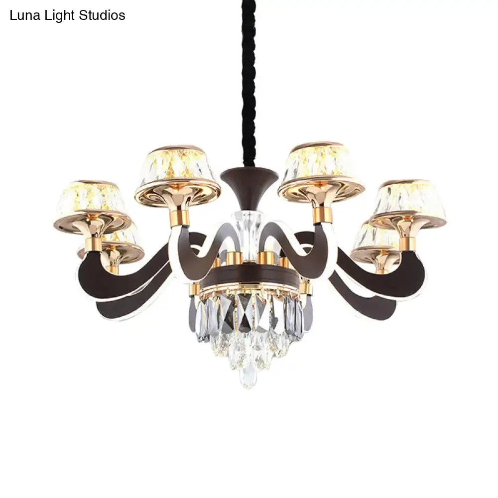 Modern Black Crystal Chandelier with 6 LED Lights and Gooseneck Arm - Stylish Ceiling Pendant