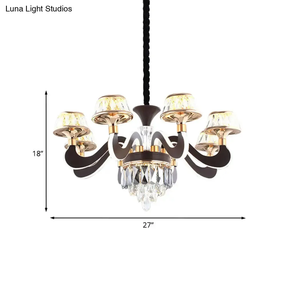 Modern Black Crystal Chandelier with 6 LED Lights and Gooseneck Arm - Stylish Ceiling Pendant