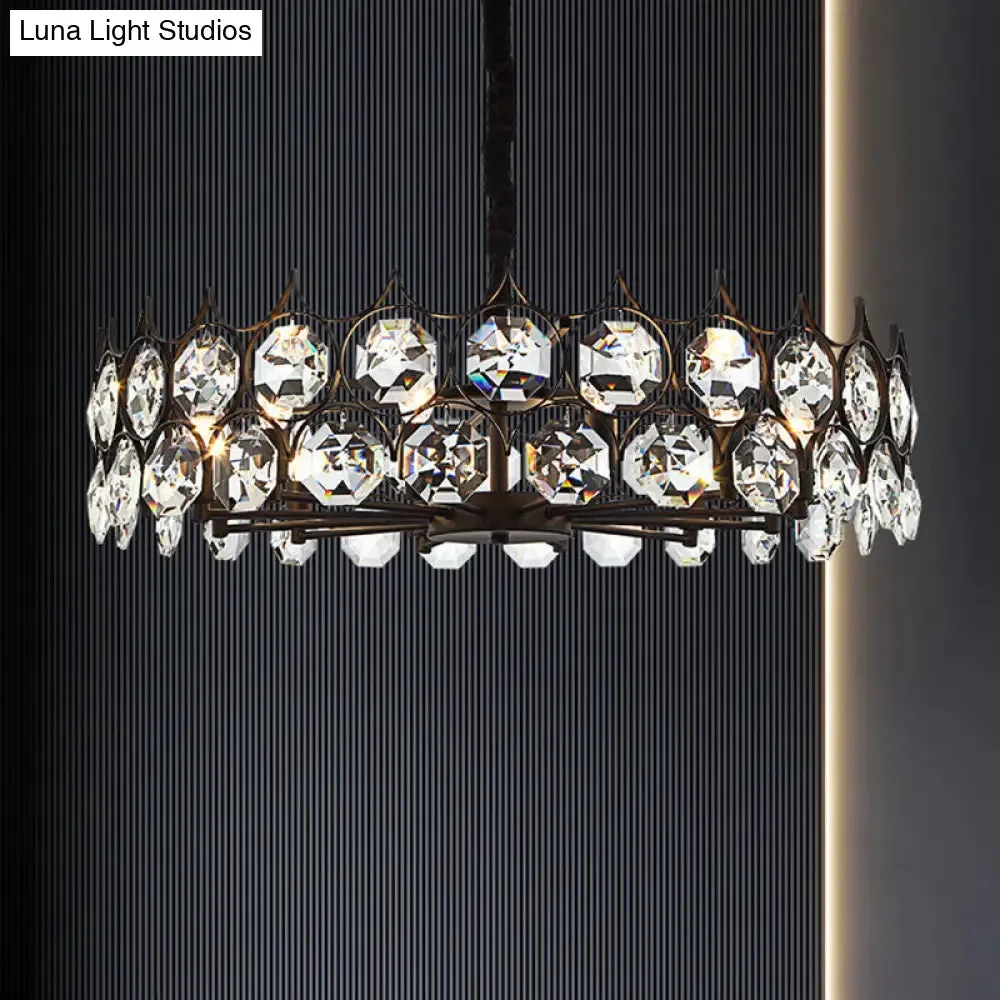 Modern Black Geometric Chandelier with Beveled Crystal Pendant Light for Living Room