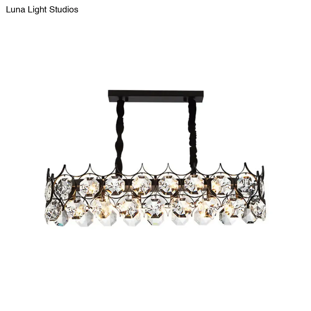 Modern Black Geometric Chandelier with Beveled Crystal Pendant Light for Living Room