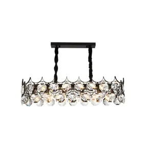 Modern Black Geometric Chandelier with Beveled Crystal Pendant Light for Living Room