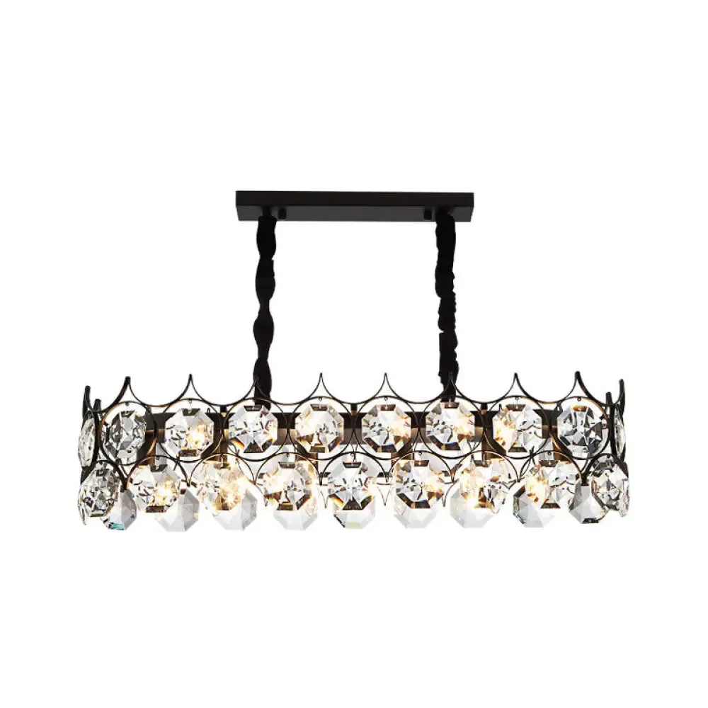 Modern Black Geometric Chandelier with Beveled Crystal Pendant Light for Living Room