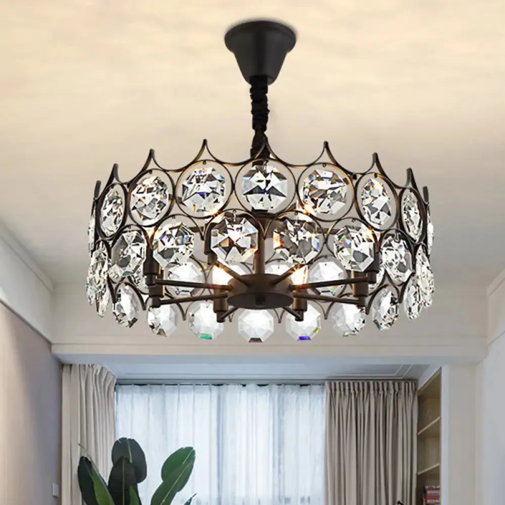 Modern Black Geometric Chandelier with Beveled Crystal Pendant Light for Living Room