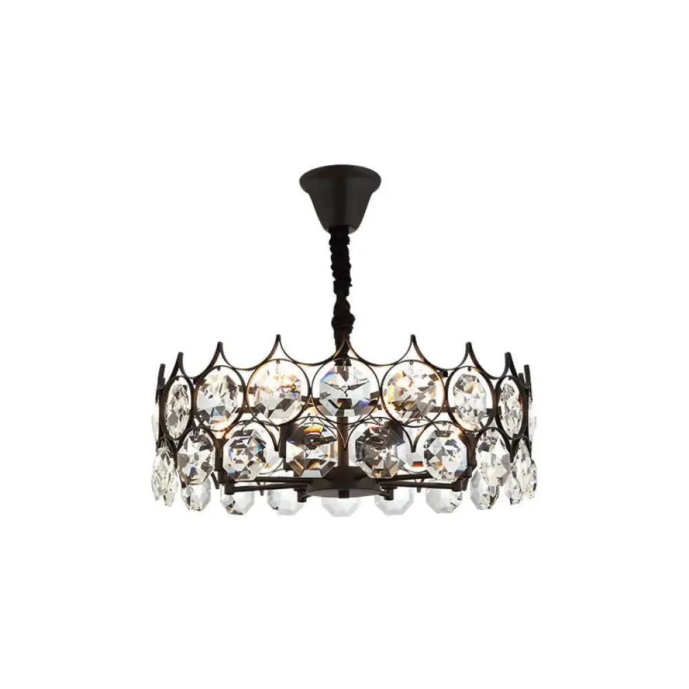 Modern Black Geometric Chandelier with Beveled Crystal Pendant Light for Living Room