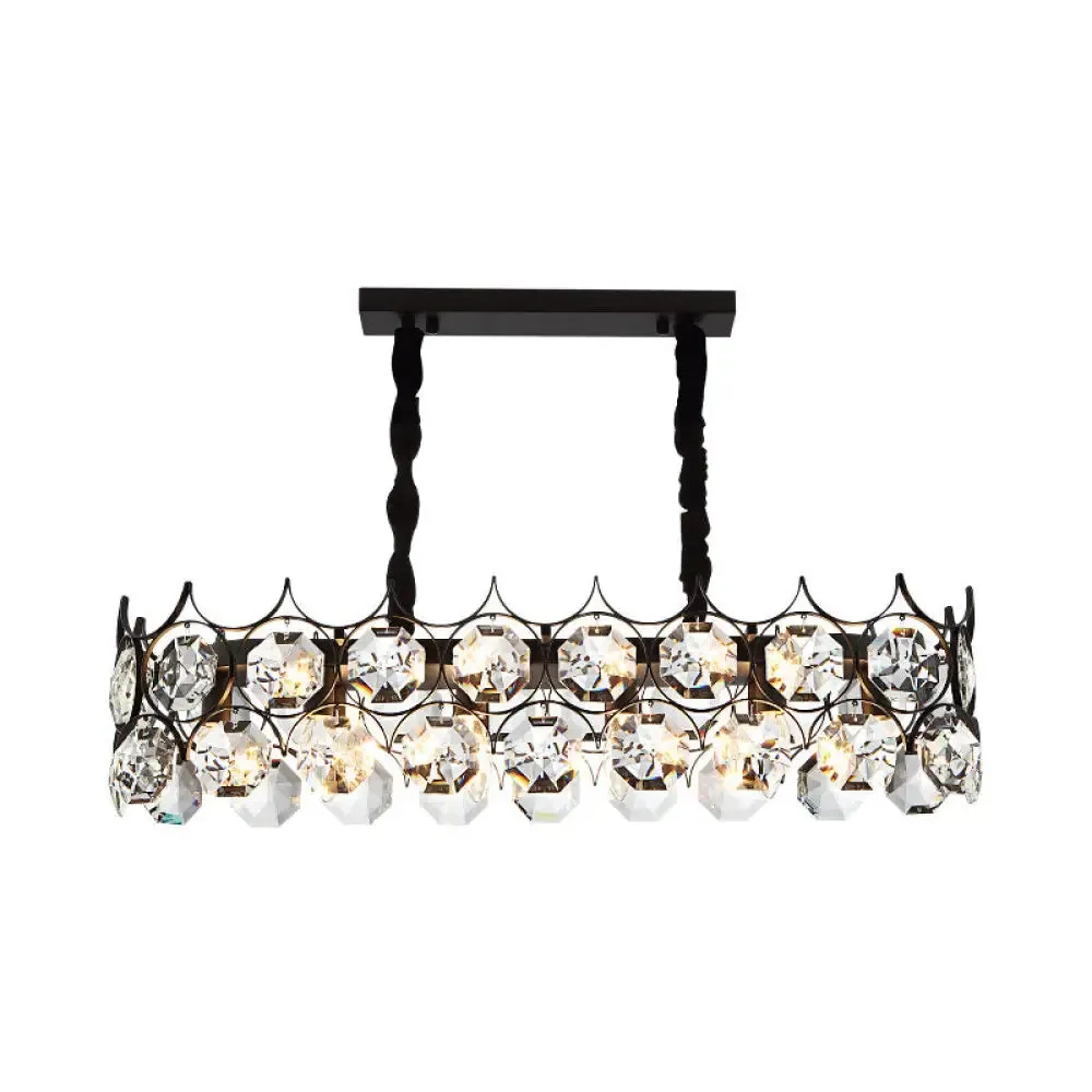 Modern Black Geometric Chandelier with Beveled Crystal Pendant Light for Living Room