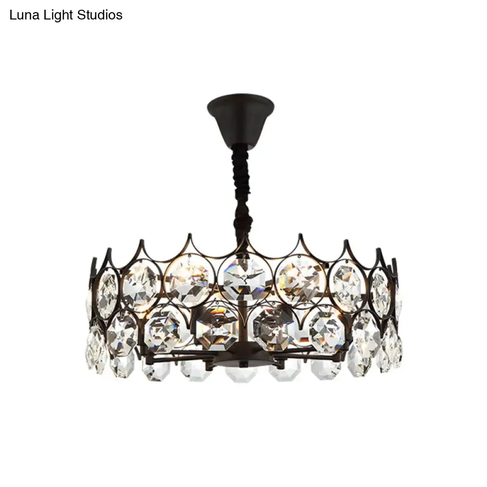 Modern Black Geometric Chandelier with Beveled Crystal Pendant Light for Living Room