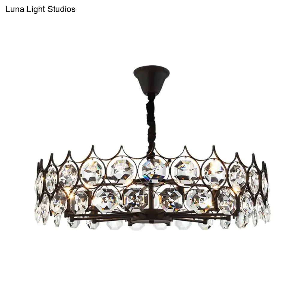 Modern Black Geometric Chandelier with Beveled Crystal Pendant Light for Living Room