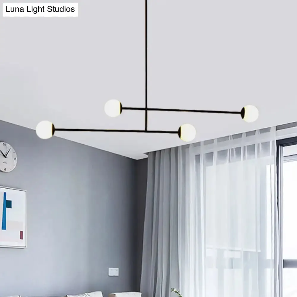 Modern Black Linear Chandelier with 4 Heads and Glass Ball Shade - Perfect for Dining Room