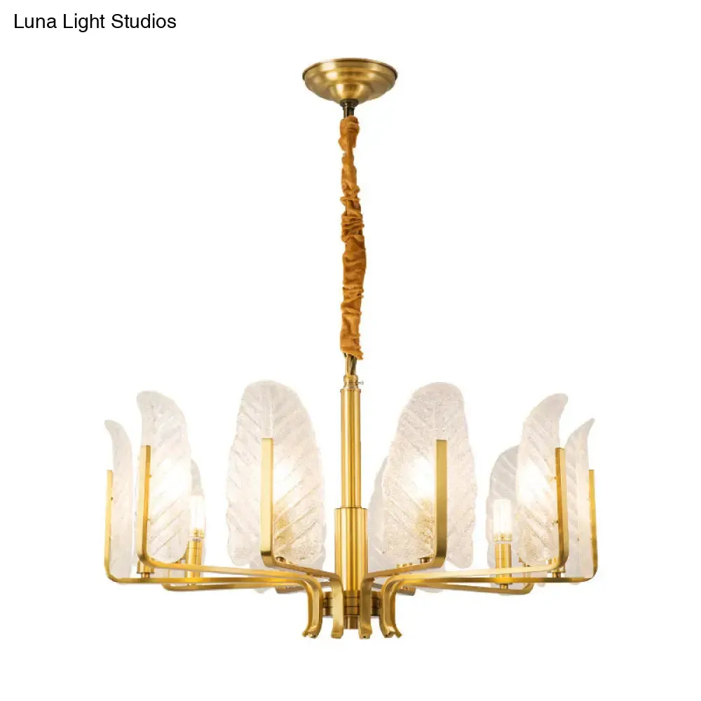 Modern Brass Glass Pendant Light Fixture - 6/8/10-Head Leaf Chandelier Lamp