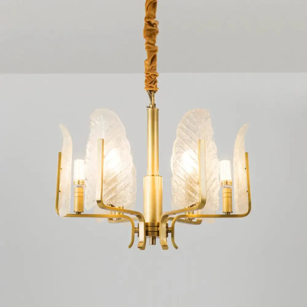 Modern Brass Glass Pendant Light Fixture - 6/8/10-Head Leaf Chandelier Lamp