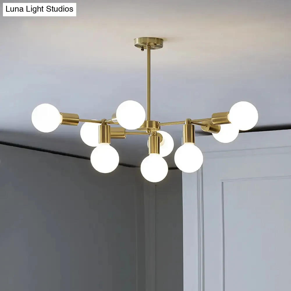 Modern Brass Modo Pendant Chandelier with 9 Frosted White Glass Lights - Branch Design