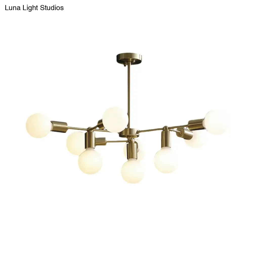 Modern Brass Modo Pendant Chandelier with 9 Frosted White Glass Lights - Branch Design