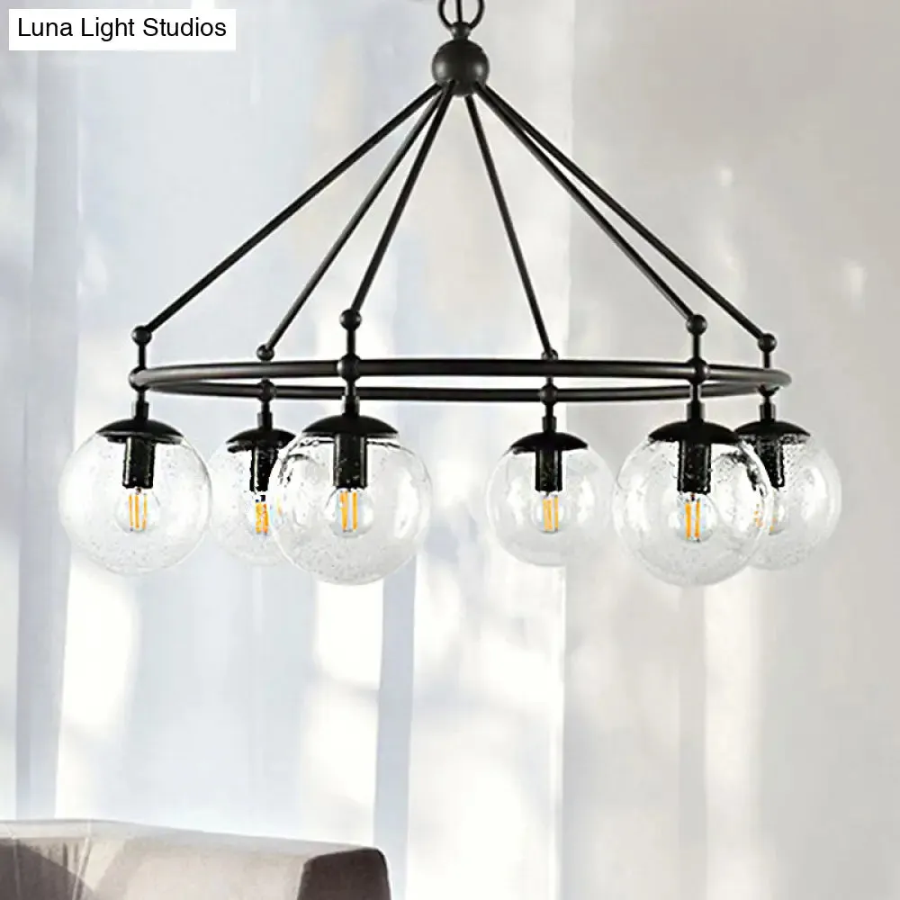 Modern Clear Frosted Glass Sphere Chandelier with Multi-Lights and Circle Ring Design - Black Hanging Light Kit