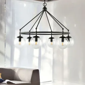 Modern Clear Frosted Glass Sphere Chandelier with Multi-Lights and Circle Ring Design - Black Hanging Light Kit