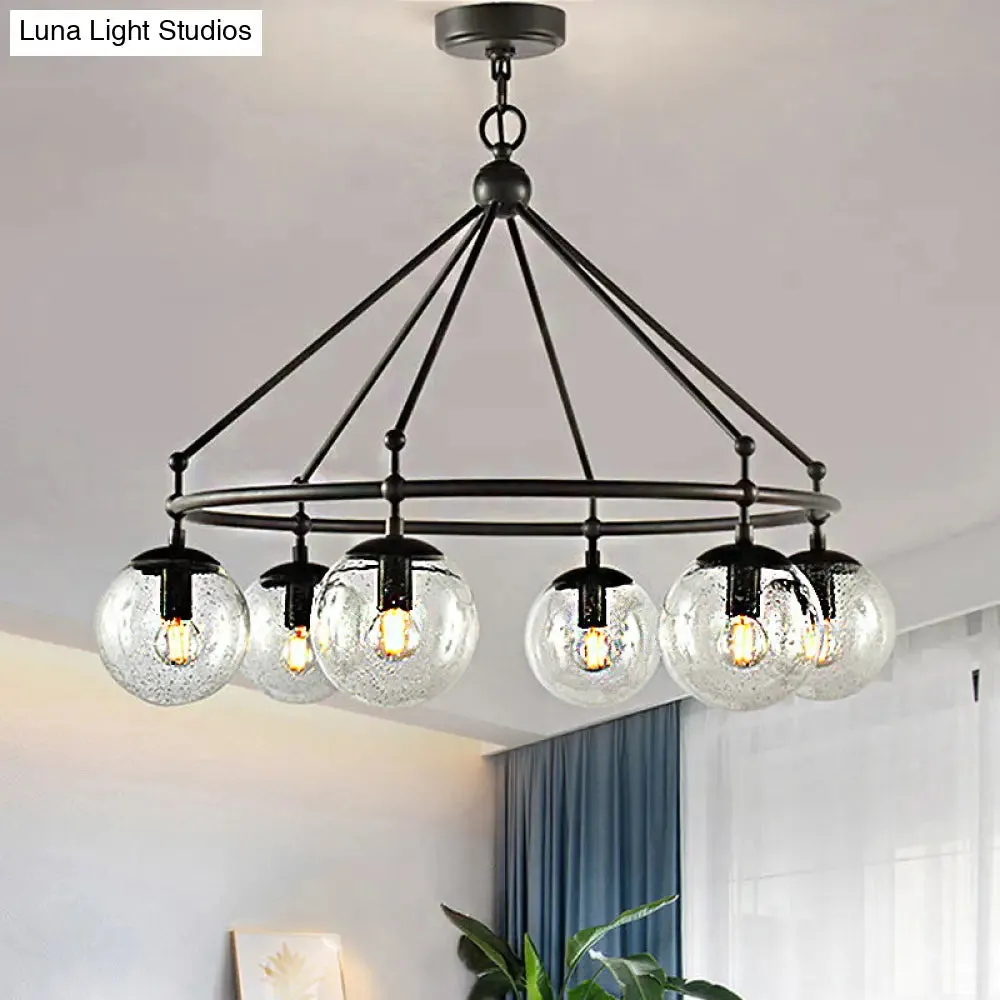 Modern Clear Frosted Glass Sphere Chandelier with Multi-Lights and Circle Ring Design - Black Hanging Light Kit