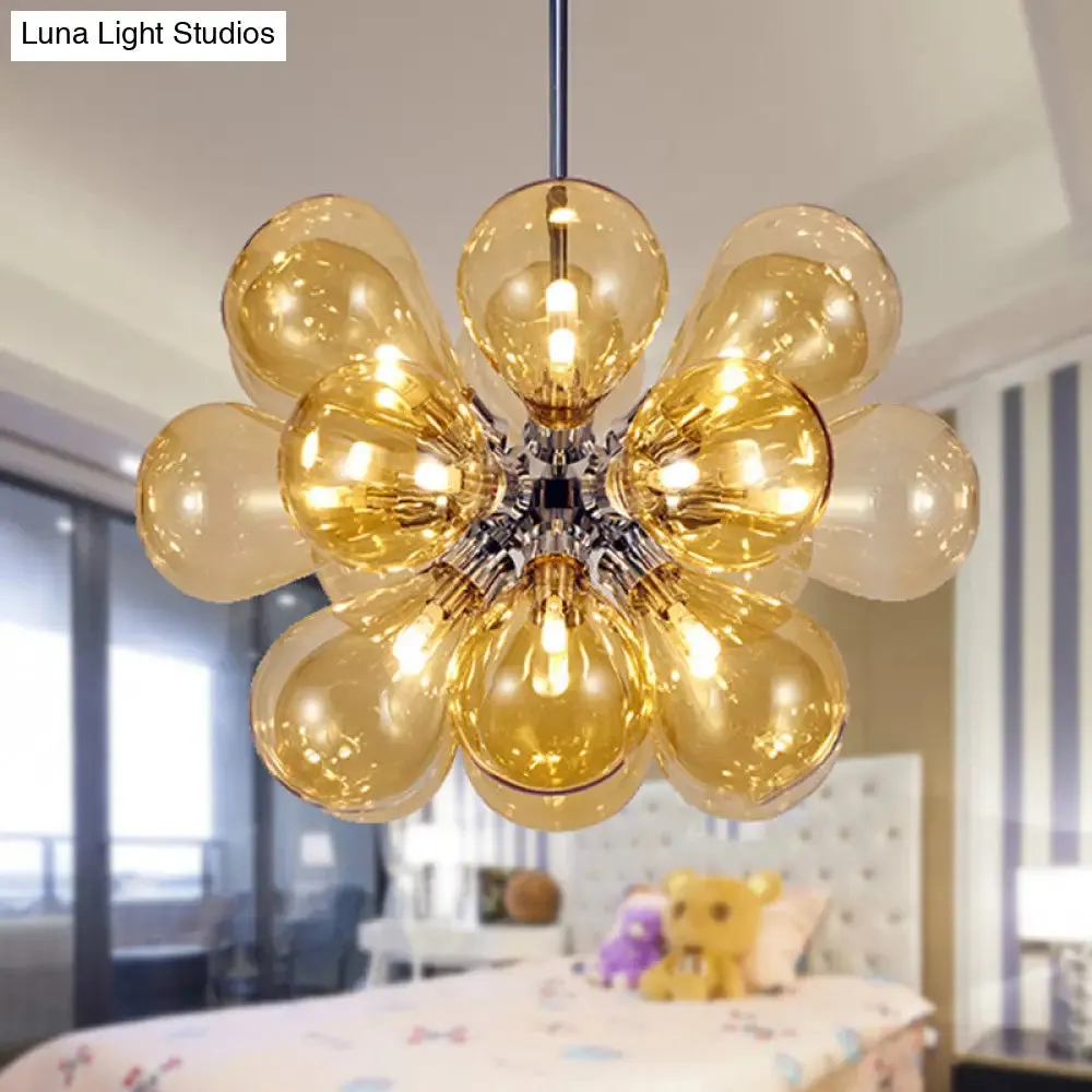 Modern Cognac Glass Bubble Chandelier - 18-Head Hanging Ceiling Light Fixture