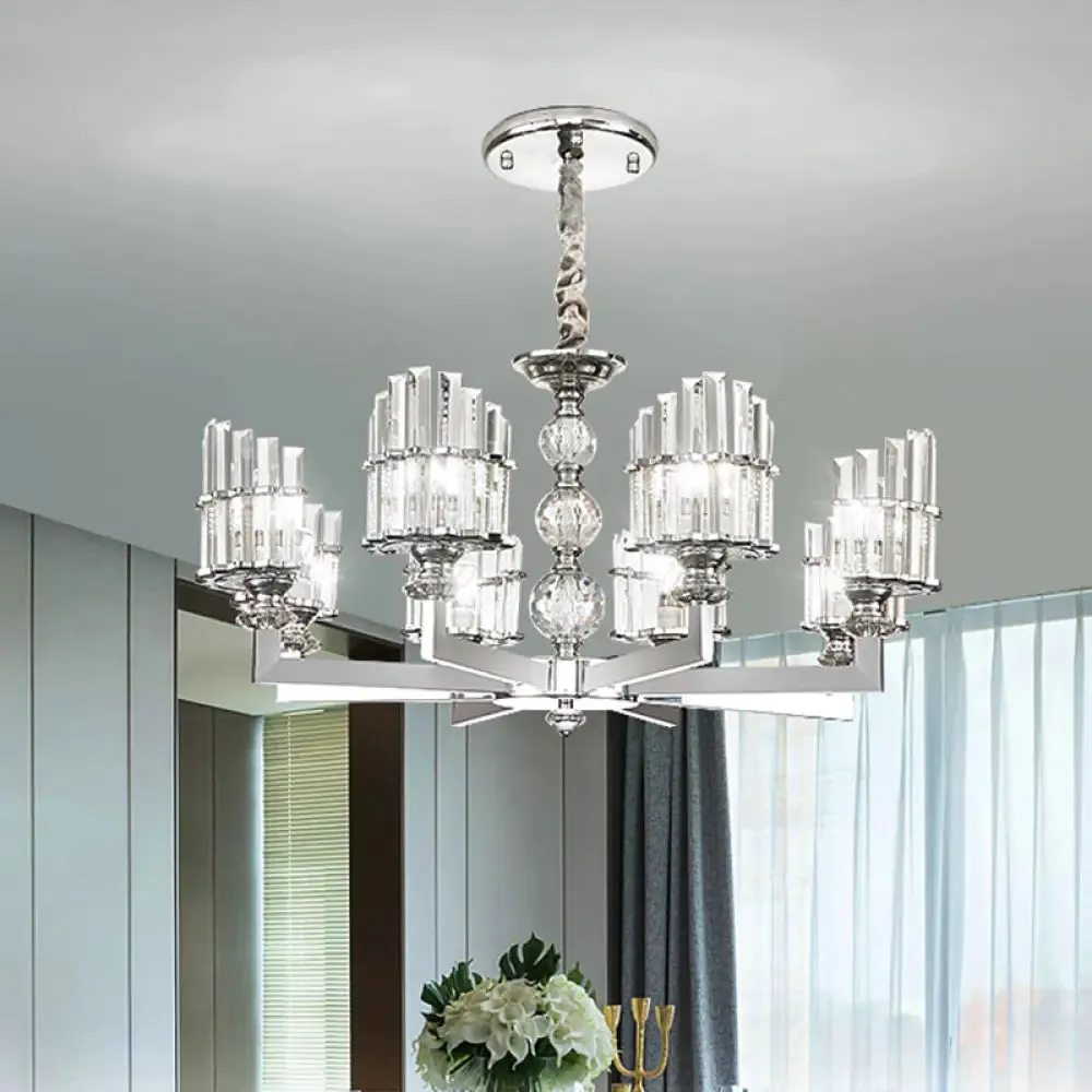 Modern Crystal Arc Chandelier Lamp - Silver 6/8-Bulb Hanging Light Fixture with Radial Design