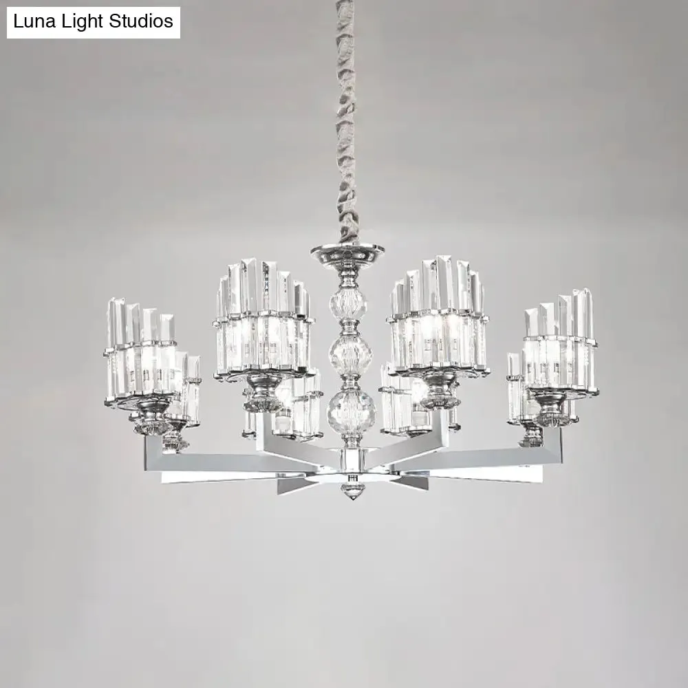 Modern Crystal Arc Chandelier Lamp - Silver 6/8-Bulb Hanging Light Fixture with Radial Design