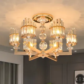 Modern Crystal Arc Chandelier Lamp - Silver 6/8-Bulb Hanging Light Fixture with Radial Design