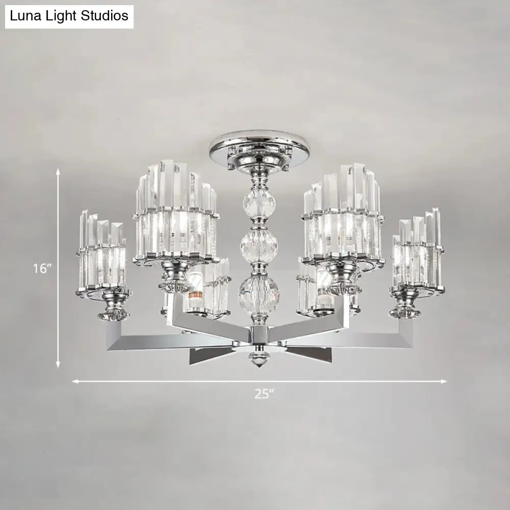 Modern Crystal Arc Chandelier Lamp - Silver 6/8-Bulb Hanging Light Fixture with Radial Design