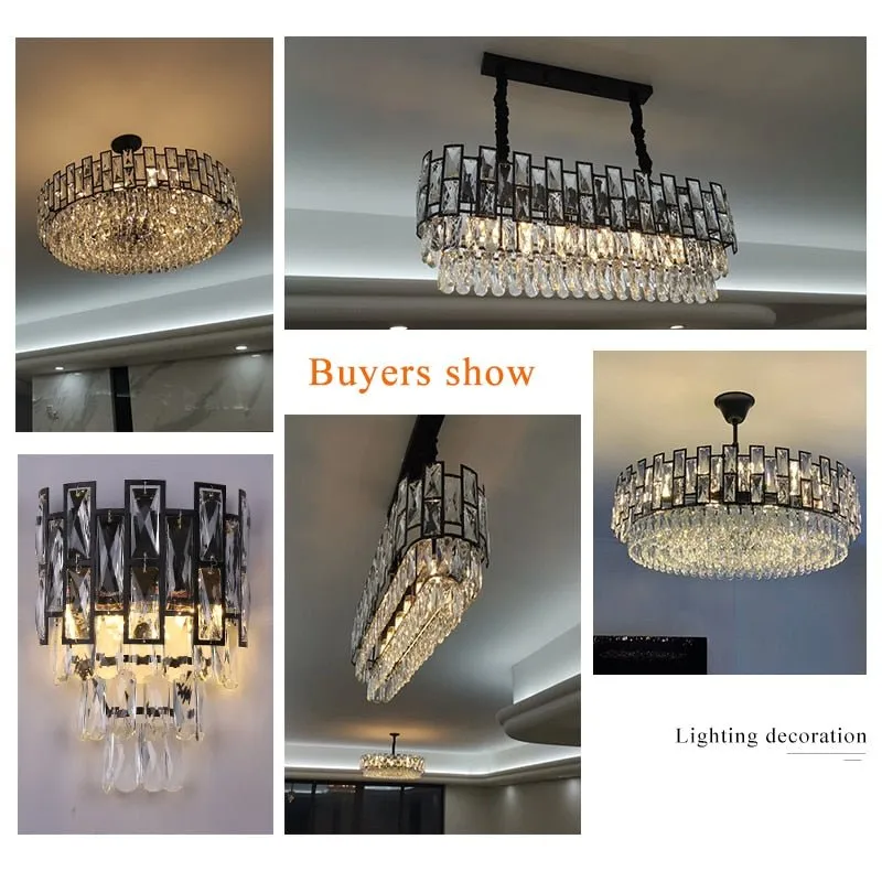 Modern Crystal Chandelier For Living Room Dining Room Black Light Round Lustre Led Chandeliers