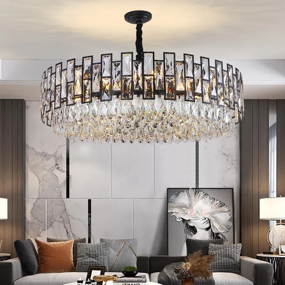 Modern Crystal Chandelier For Living Room Dining Room Black Light Round Lustre Led Chandeliers