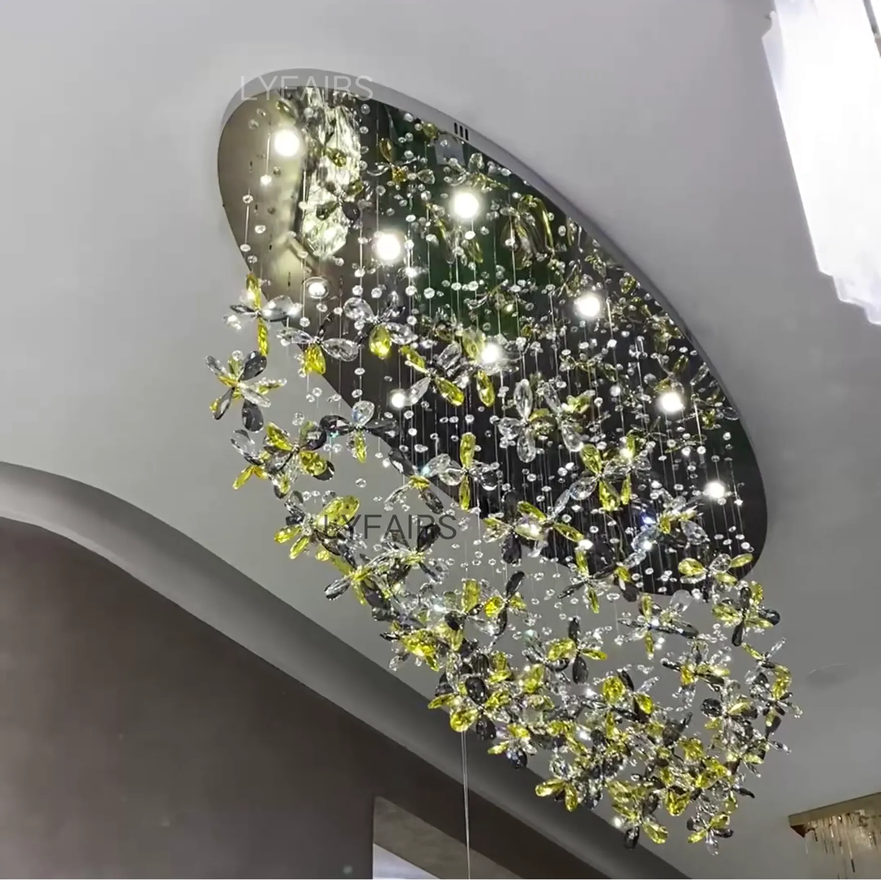 Modern Floating Floral Crystal Chandelier for Low-ceiling