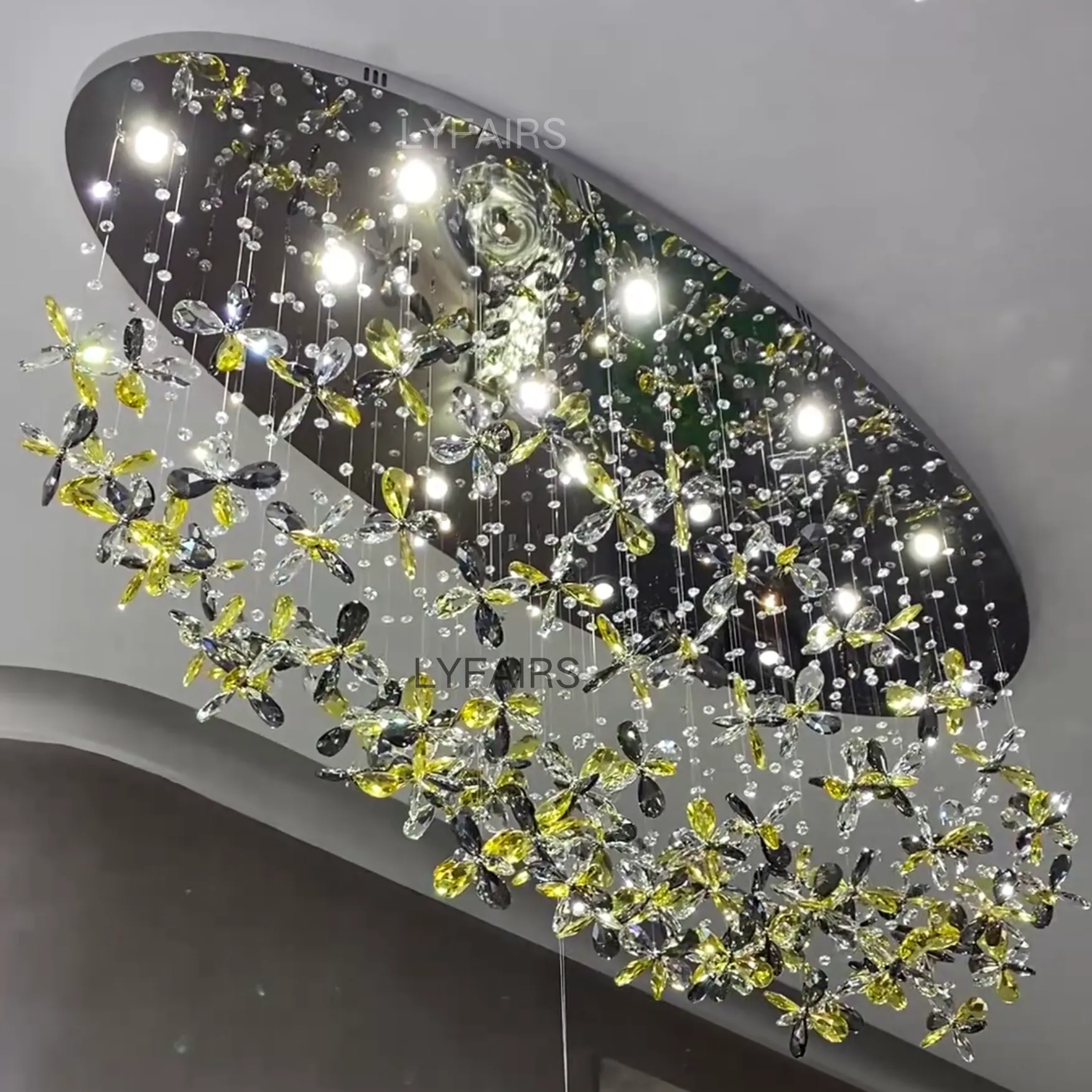 Modern Floating Floral Crystal Chandelier for Low-ceiling