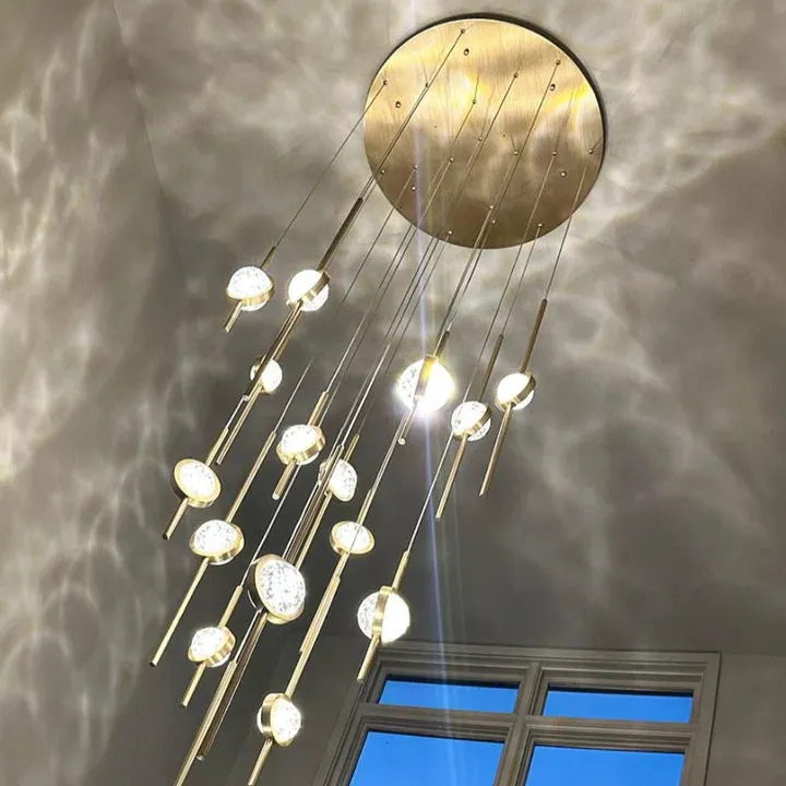 Modern Floating Galss Ball Brass Pendant Light for High-ceiling