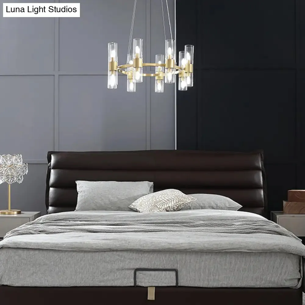 Modern Glass Pendant Chandelier with Clear Cylindrical Shades - 6/16 Lights