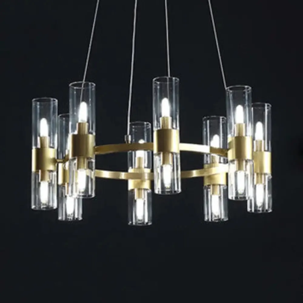 Modern Glass Pendant Chandelier with Clear Cylindrical Shades - 6/16 Lights