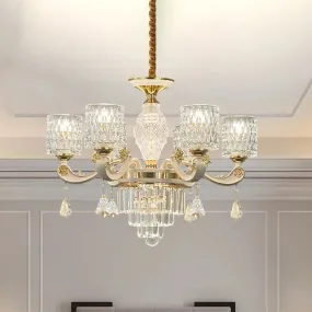 Modern Gold Cylinder Crystal Pendant Chandelier - 6/8-Light, Dining Room Lamp Fixture