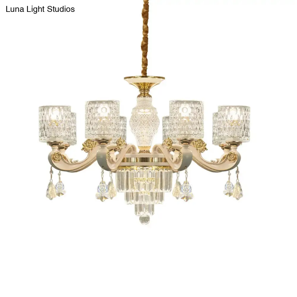 Modern Gold Cylinder Crystal Pendant Chandelier - 6/8-Light, Dining Room Lamp Fixture