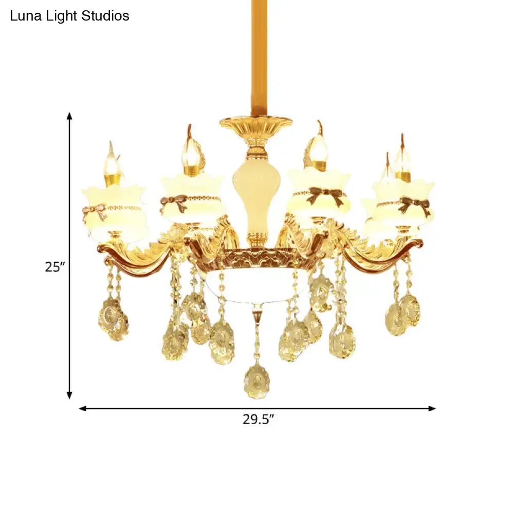 Modern Gold Glass Scalloped Chandelier with Crystal Drop – 6/8-Head Pendant for Restaurants