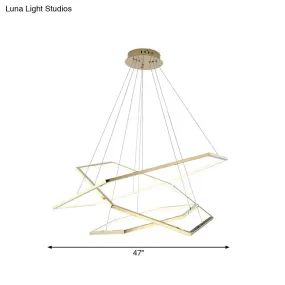 Modern Hexagonal LED Chandelier: Stainless Steel, 3 Lights, Warm/White Light in Gold