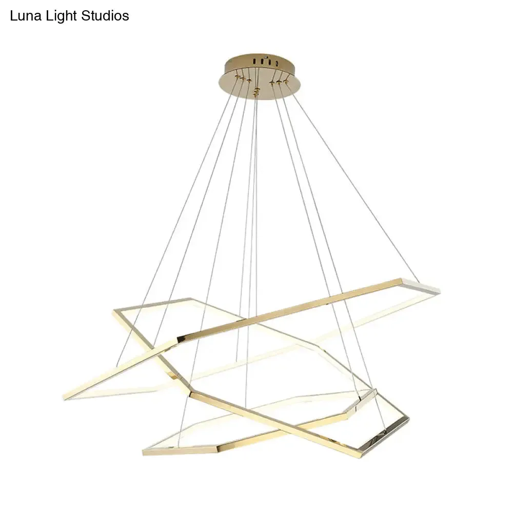 Modern Hexagonal LED Chandelier: Stainless Steel, 3 Lights, Warm/White Light in Gold