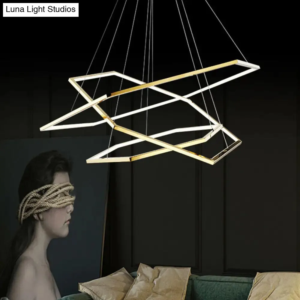 Modern Hexagonal LED Chandelier: Stainless Steel, 3 Lights, Warm/White Light in Gold