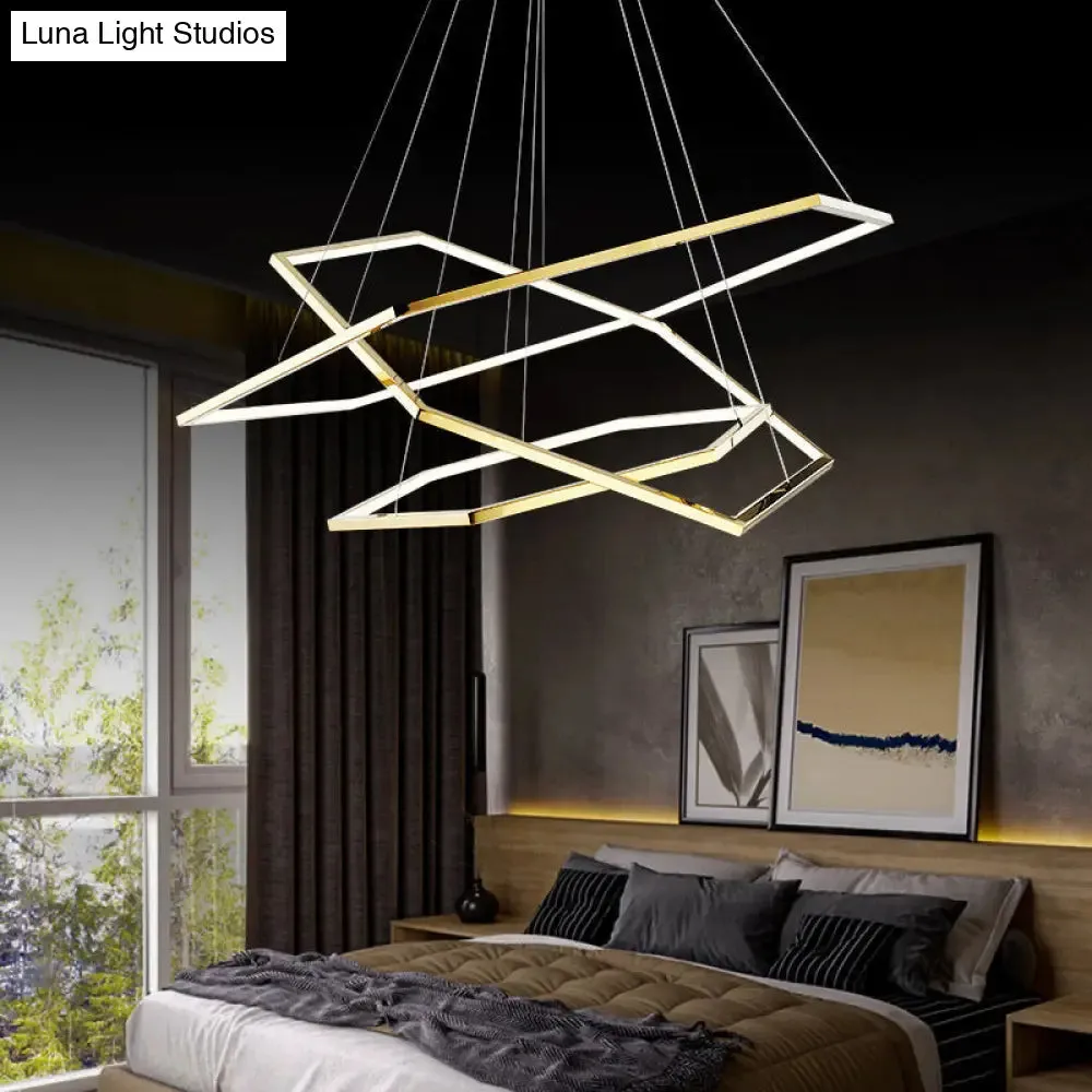 Modern Hexagonal LED Chandelier: Stainless Steel, 3 Lights, Warm/White Light in Gold