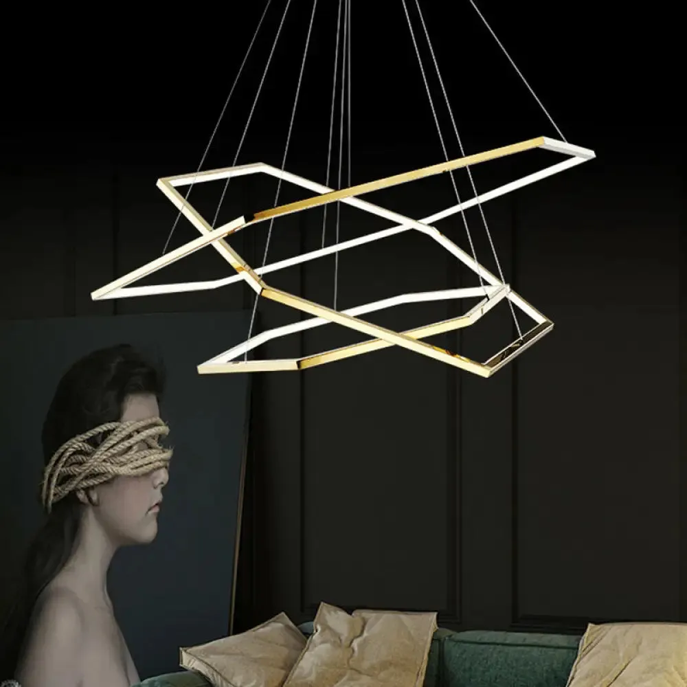 Modern Hexagonal LED Chandelier: Stainless Steel, 3 Lights, Warm/White Light in Gold