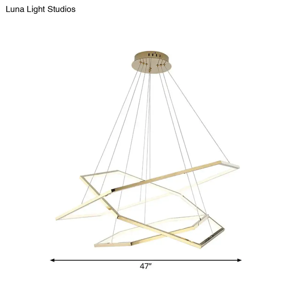 Modern Hexagonal LED Chandelier: Stainless Steel, 3 Lights, Warm/White Light in Gold