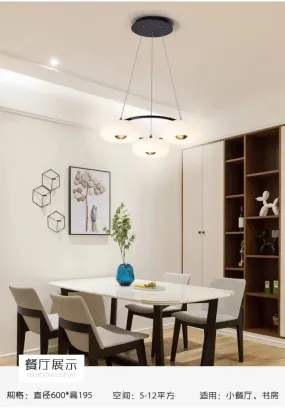 Modern LED Dining Room Chandelier - Acrylic 3-Head Pendant Light (Black/White)